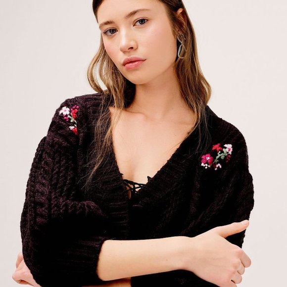 For Love And Lemons Amaryllis Cropped Cardigan Black XL NEW - Picture 2 of 7